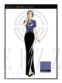 時尚藍(lán)色祥云女款酒店中餐廳迎賓服裝款式圖751