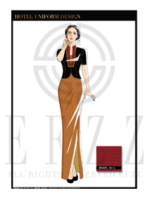 紅色女款酒店中餐廳迎賓制服設(shè)計(jì)圖752