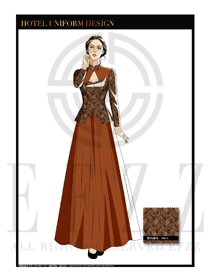 時尚橙色腰果花女款酒店中餐廳迎賓服裝款式圖754