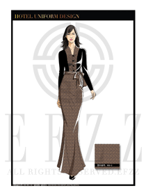 咖啡色女款酒店中餐廳迎賓服裝款式圖757