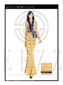 時(shí)尚金色百合花女款酒店中餐廳迎賓服裝款式圖758