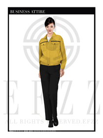 橘黃色女裝春秋款長袖工程服款式設計圖1056