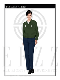 墨綠色女款長(zhǎng)袖工程服裝款式設(shè)計(jì)圖1060