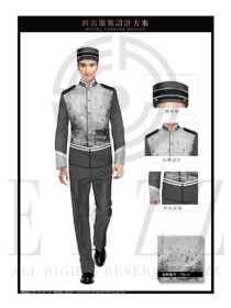 時尚灰色水墨畫男款星級酒店門童服裝款式圖1233