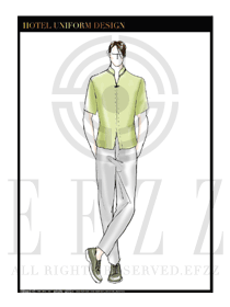 大師手繪粉綠色男款洗浴中心服務員服裝款式圖221