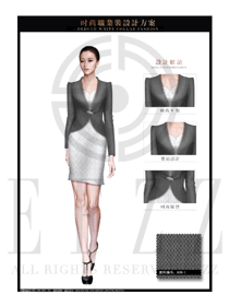 銀灰色女款OL通勤職業裝款式設計圖1381