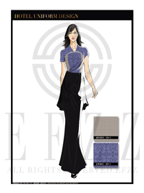 時(shí)尚藍(lán)色祥云女款酒店中餐廳迎賓服裝款式設(shè)計(jì)圖768