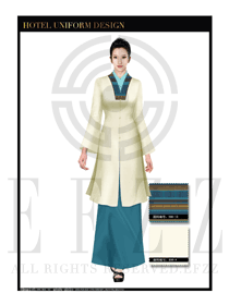 卡其色長袍女款酒店中餐廳迎賓制服設計圖769