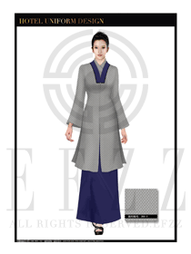 時尚灰色修身款酒店中餐廳迎賓服裝款式設計圖770
