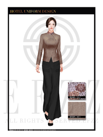 淺啡色女款酒店中餐廳迎賓制服設計圖771