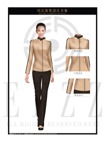 卡其色女款酒店客房服務員服裝款式設計圖611