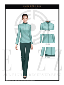 淺藍(lán)色女款酒店客房服務(wù)員服裝款式設(shè)計(jì)圖613