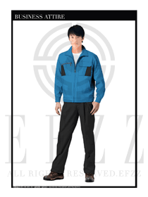 粉藍色男款長袖車間工作服裝款式設計圖1074