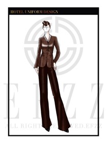 時尚棕色星級酒店女款西餐咨客制服設計圖545