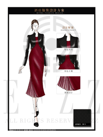 時尚酒紅色星級酒店女款西餐咨客制服設計圖548