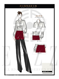 米白色女款餐飲西餐服務員制服設計圖1233