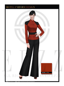 橙色修身女款中餐廳服務員服裝款式圖1737