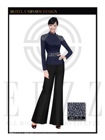 藏藍色女款中餐廳服務員服裝款式圖1739