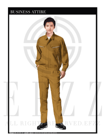 土黃色男款長袖車間工作服裝款式設(shè)計圖1085