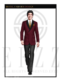 酒紅色男款大堂經理制服設計圖988