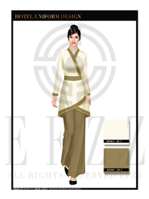 卡其色女款漢服風格酒店中餐廳迎賓制服設計圖775