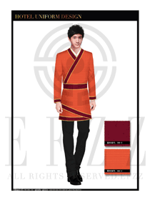 時尚橙黃色男款中餐迎賓服裝款式設計圖776