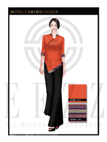 時尚橙黃色女款中餐迎賓服裝款式設計圖778