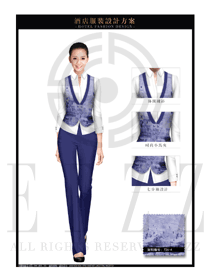 時尚藍色馬甲款西餐服務員服裝款式設計圖1254