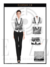灰色水墨畫女款西餐廳服務員制服設計圖1255