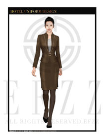 咖啡色短裙款職業套裝大堂經理制服設計圖1002