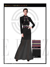 時(shí)尚黑色長裙款中餐迎賓服裝款式設(shè)計(jì)圖793