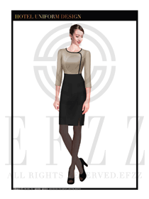 卡其色OL通勤裝女款酒店西餐廳領班制服設計圖079