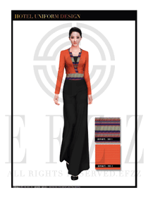 橙黃色中餐廳女服務員服裝款式設計圖1747