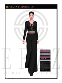 時尚黑色中餐廳女服務員制服設計圖1748