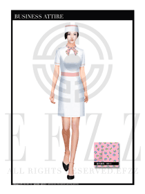 白色修身長裙款按摩技師服裝款式設計圖1407