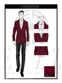 時(shí)尚棗紅色韓版修身款大堂經(jīng)理服裝款式圖1027