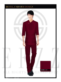 棗紅色男款中餐服務員服裝款式設計圖1755