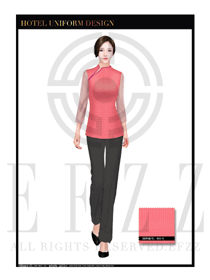 粉紅色女款中餐服務員服裝款式設計圖1763
