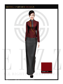 時尚棗紅色女款中餐迎賓服裝款式設計圖815