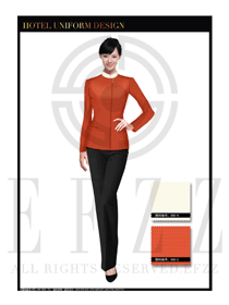 橙黃色女款中餐服務員制服款式設計圖1765