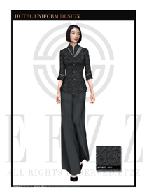 黑色長裙款中餐服務員制服款式設計圖1775