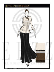 卡其色女款酒店中餐迎賓制服設計圖828