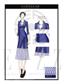深藍色女款酒店中餐迎賓制服設計圖838