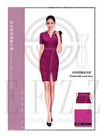 時尚玫紅色女職業裝專賣店營業員制服設計圖1537