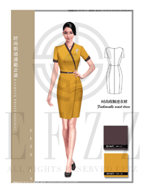 桔黃色修身款專賣店營業員制服設計圖1538