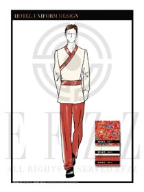 時尚米白色長袖男款中餐服務員制服款式設計圖1792