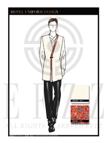 米白色中國風男款中餐服務(wù)員制服款式設(shè)計圖1793