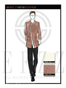 時(shí)尚淺咖色長袖男款中餐服務(wù)員制服款式設(shè)計(jì)圖1795