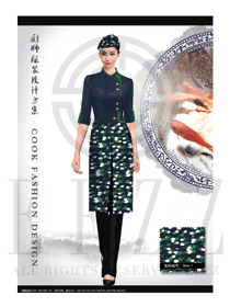 時尚藏青色女款西餐廳廚師服款式設計圖435