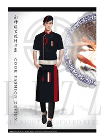 時尚黑色短袖男款中餐廳廚師服服裝款式圖441